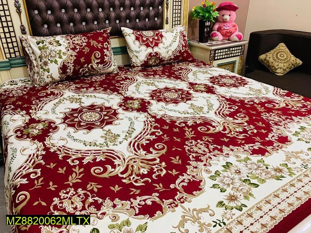 3 Pcs Crystal Cotton Printed Double Bedsheet.