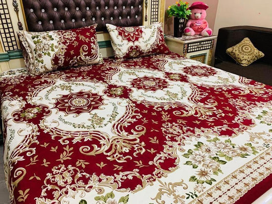 3 Pcs Crystal Cotton Printed Double Bedsheet.