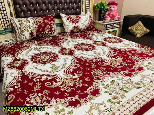 3 Pcs Crystal Cotton Printed Double Bedsheet.